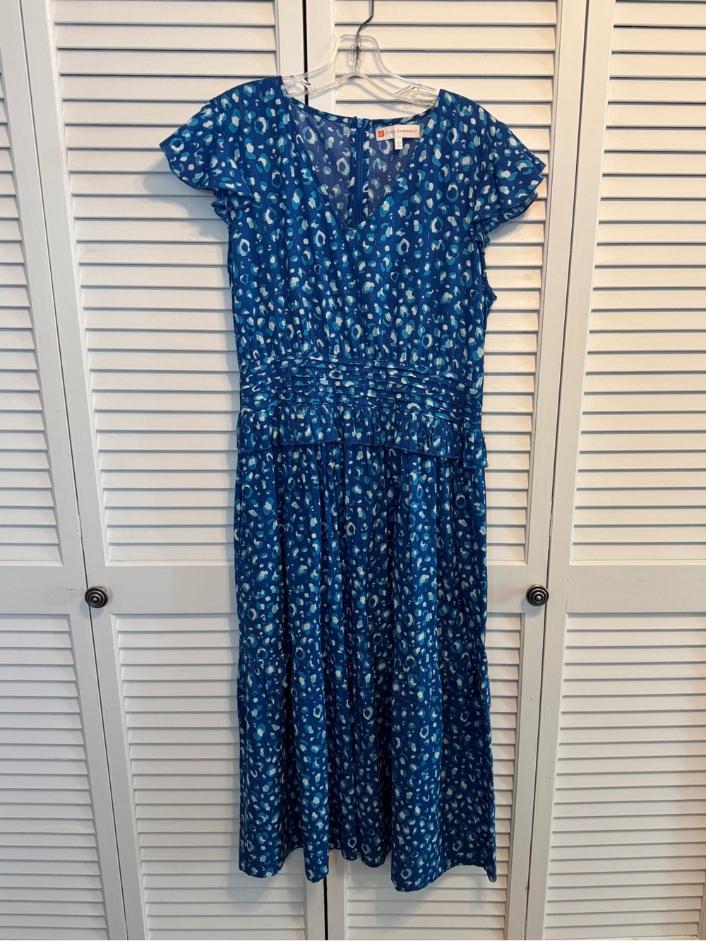 Jude Connally Cleo Cheetah Dot Royal V-Neck Midi Dress